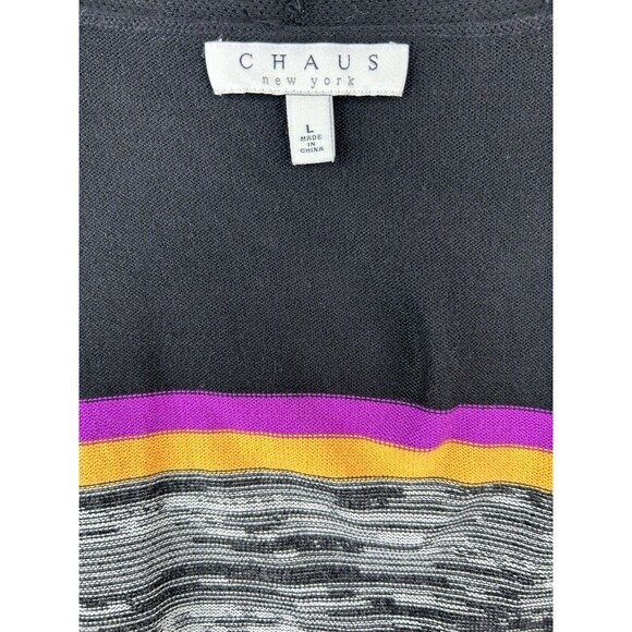 CHAUS New York Women’s L Open Front Cardigan Long Sleeve Striped Sweater Jacket - Picture 5 of 5